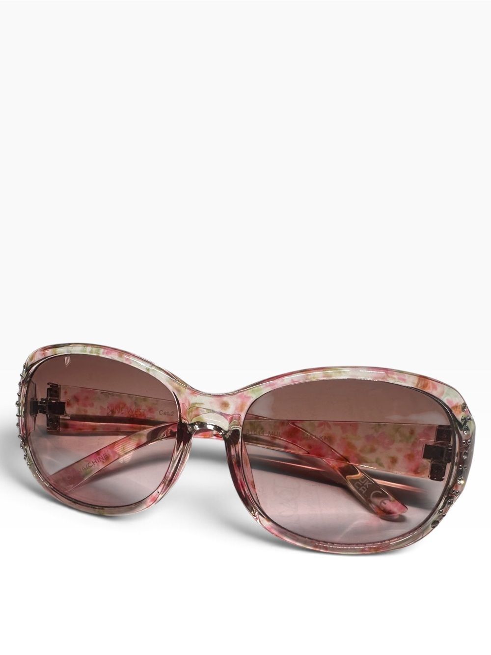 Sunglasses Nine West Pink Floral Acetate Brown Gradient Rhinestone Accents NWOT